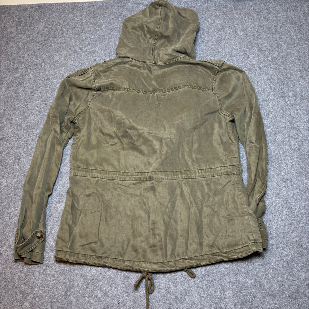 Max Jeans Green Hoodie Cinched Waist Military Cargo Parka Utility Jacket Women L - Picture 6 of 10